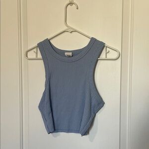 Blue Ribbed Sleeveless Top